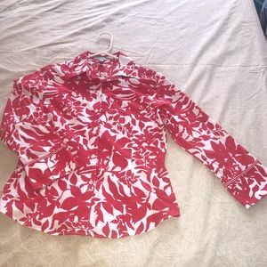 Foxcroft Fitted Red & White Button Down Shirt.